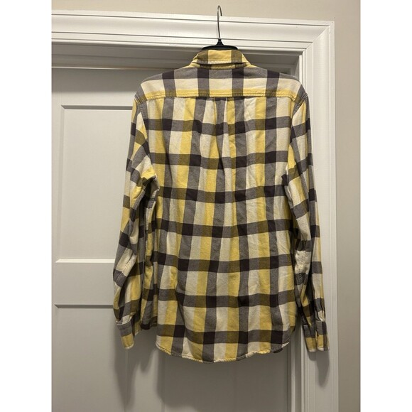 Lands End Flannel Shirt Mens Large Yellow Purple Plaid Button Game Day Outdoor - Picture 4 of 4